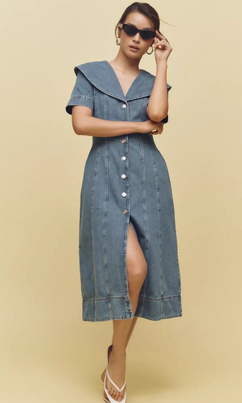 New Anthropologie ALIGNE Shawl-Collar Denim Midi Dress - Size 2